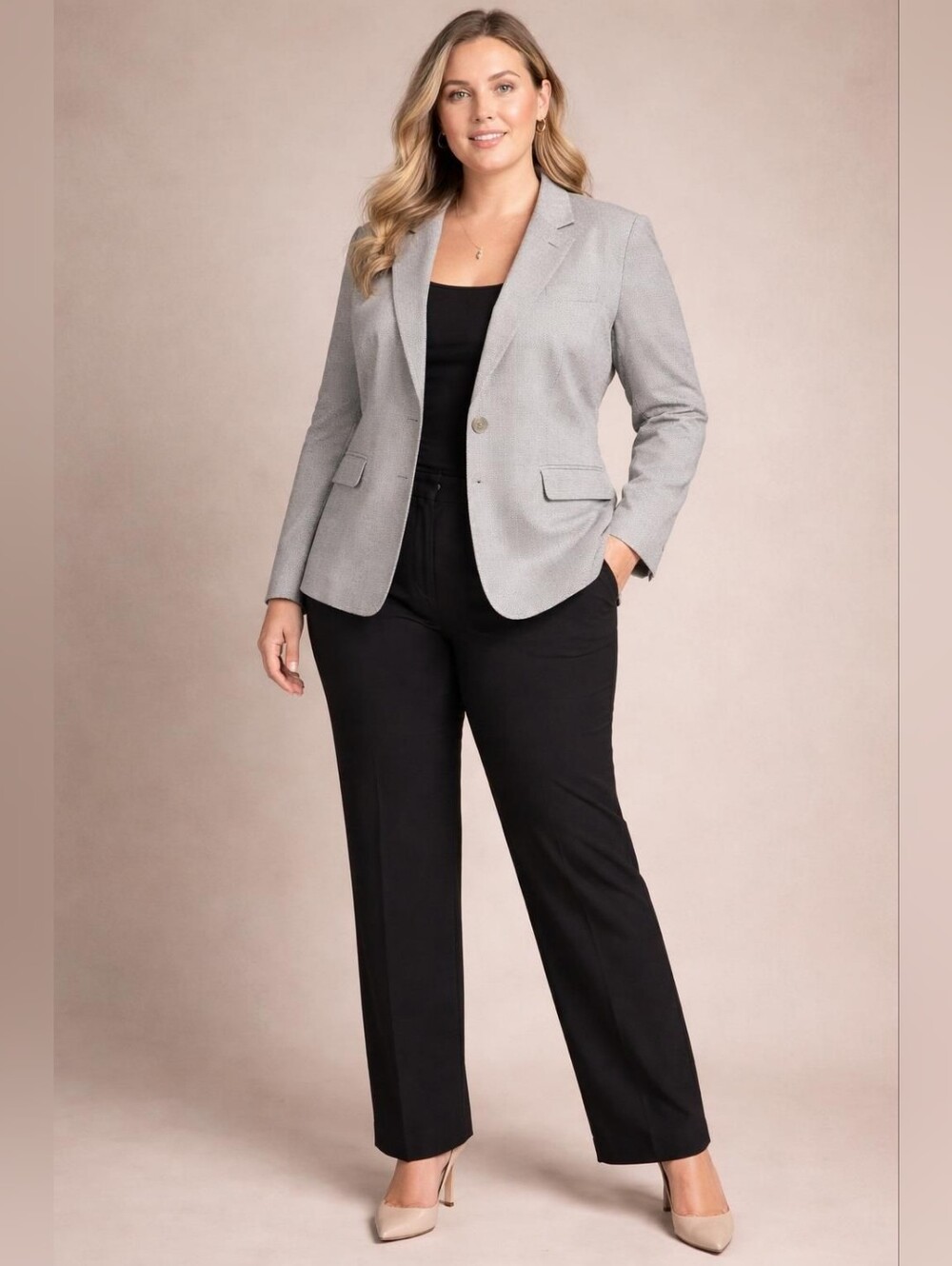 Jones New York Classic Heather Gray Single-Button Blazer - Size 14